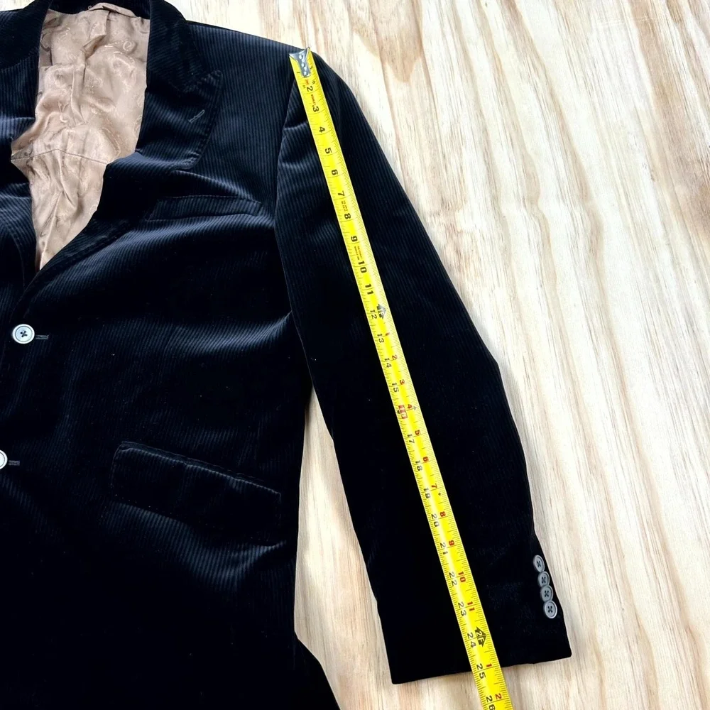 Kroon Blazer Men 44R Black Corduroy Lined Two-Button Jacket Dark Academia Office